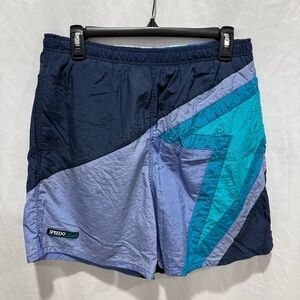 Vintage Speedo Swim Trunks M Retro 90s Colorblock Shorts Nylon Mesh Lined Beach